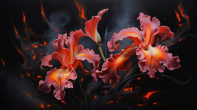 Art d’orchidée Orchidée de feu noir fantaisie élégante Fleurs mystiques Motif floral unique