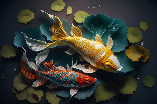 Un art papier 3d de poissons koi