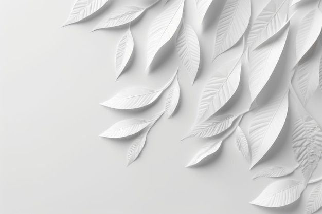 Un art en papier blanc avec des feuilles accrochées au mur.