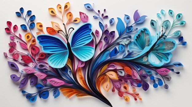 art en papier coloré de papillons et de fleurs