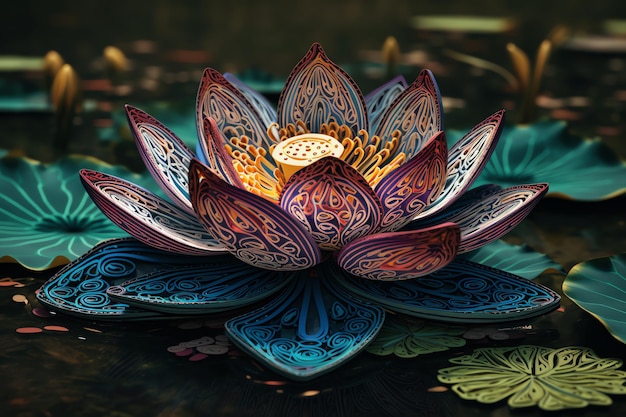 Un art papier fleur de lotus coloré et détaillé