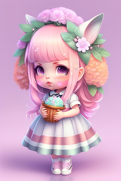 art de personnage jolie fille dessin animé fille chibi rose