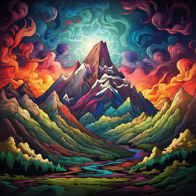 L'art psychédélique d'une montagne