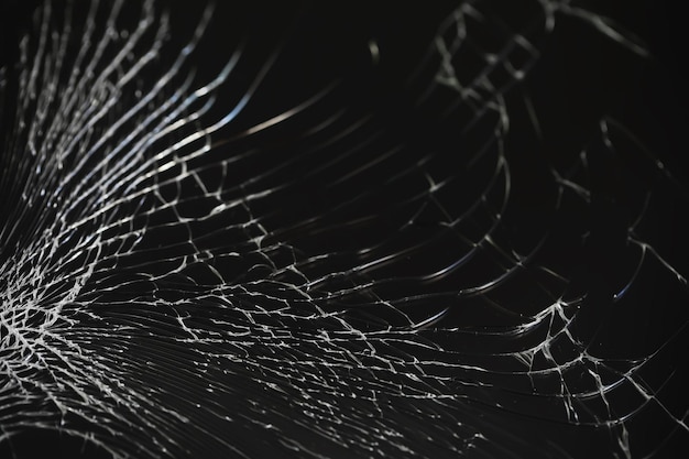 Art des rides et des fissures du verre causées par des chocs et des chutes isolés sur fond noir Cette fissure peut être utilisée comme motif