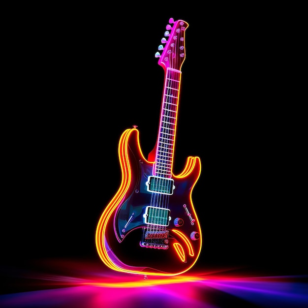 Art de la silhouette de la guitare électrique au néon