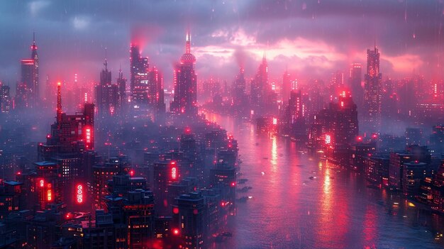 L'art de la technologie Le paysage urbain futuriste du cyberpunk exploré