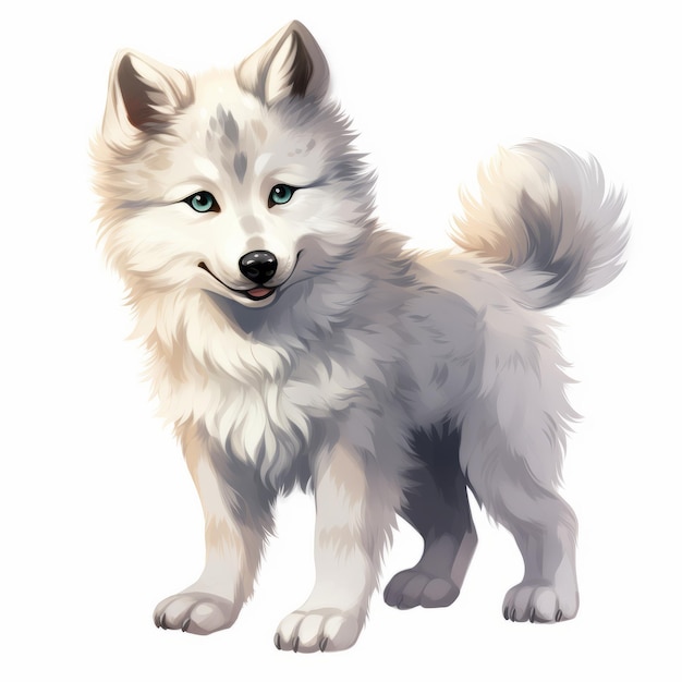 Art vectoriel d'animaux husky blancs et moelleux ombrage détaillé et style d'anime