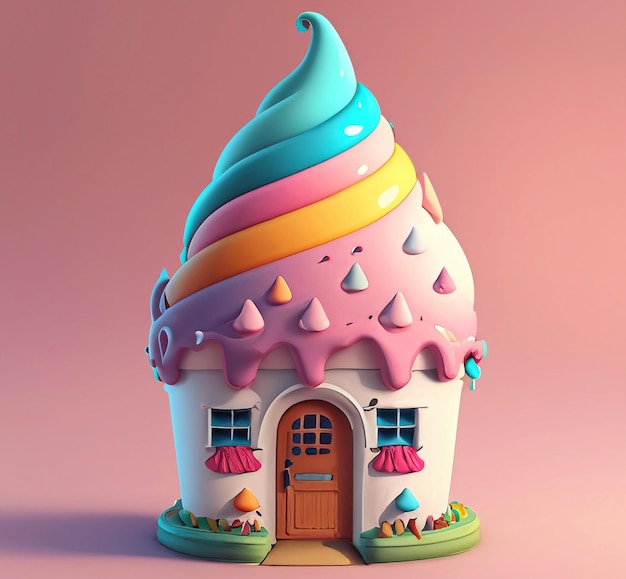 Art vectoriel mignon de maison de crème glacée en couleur rose HD