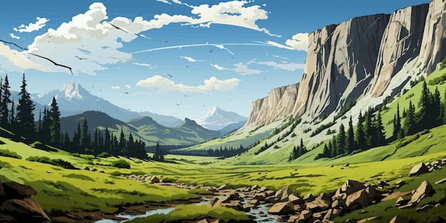 Art vectoriel sur paysage mer forêt montagne et désert