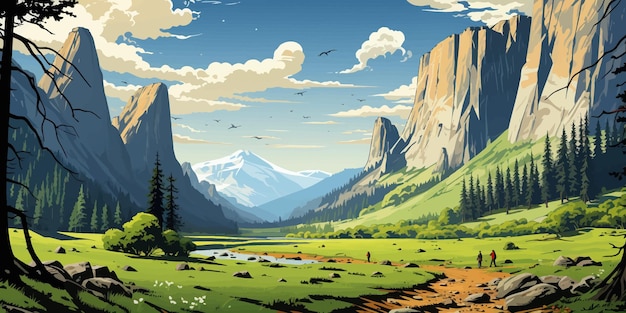 Art vectoriel sur paysage mer forêt montagne et désert