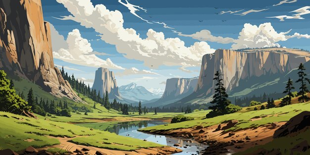 Art vectoriel sur paysage mer forêt montagne et désert