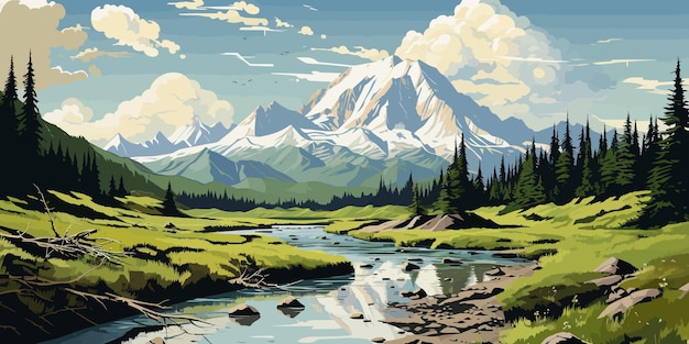 Art vectoriel sur paysage mer forêt montagne et désert