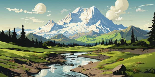 Art vectoriel sur paysage mer forêt montagne et désert