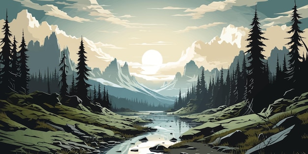 Art vectoriel sur paysage mer forêt montagne et désert