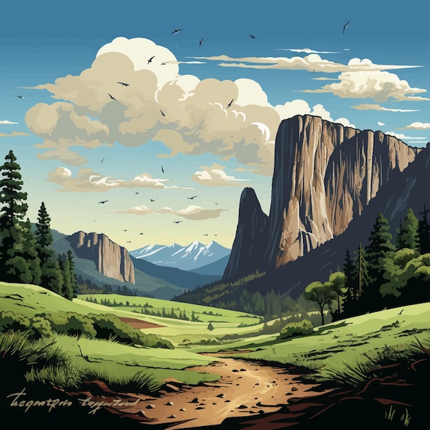 Art vectoriel sur paysage mer forêt montagne et désert