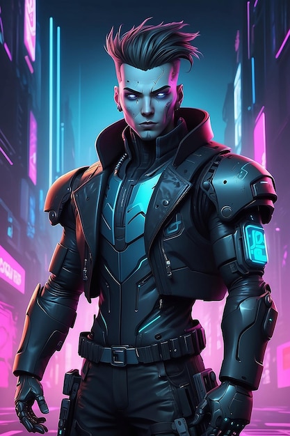 Art vectoriel de personnages cyberpunk pour le marketing et l'image de marque Concept de vue frontale