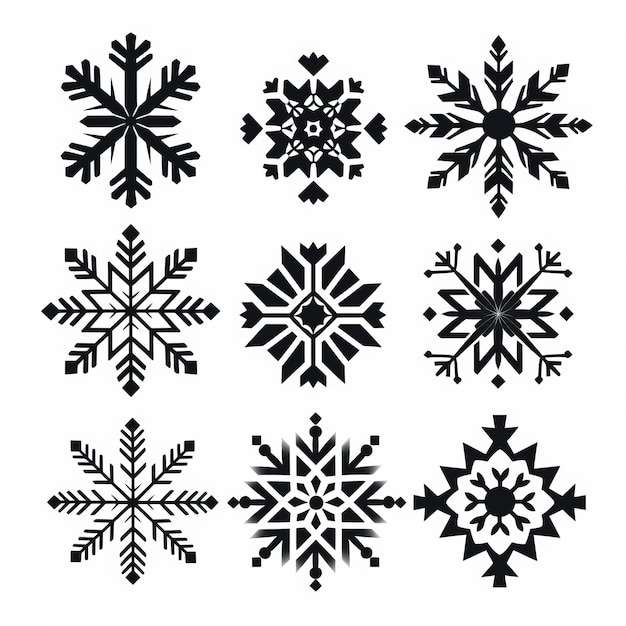 Art vectoriel sur le thème du froid Flocons de neige noirs et blancs symétriques