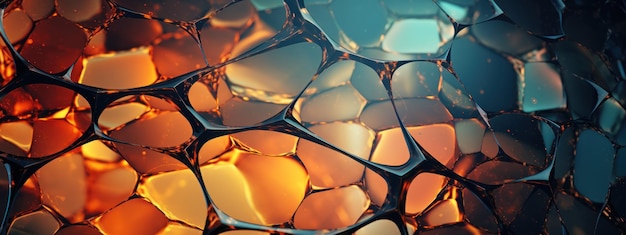 Art de verre liquide bleu et orange vibrant Molécule complexe en 3D avec des teintes vives AI Génératif