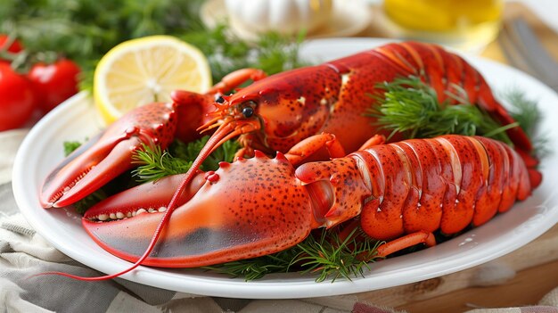 Un arthropode de fruits de mer au sommet d'une assiette avec des tranches de citron dans le cadre d'un plat