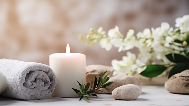 articles de soins de beauté pour les procédures de spa sur table en bois blanc