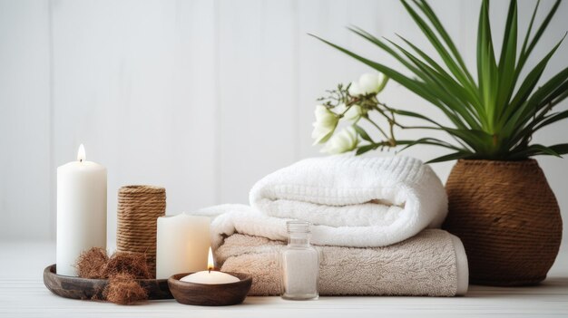 articles de soins de beauté pour les procédures de spa sur table en bois blanc