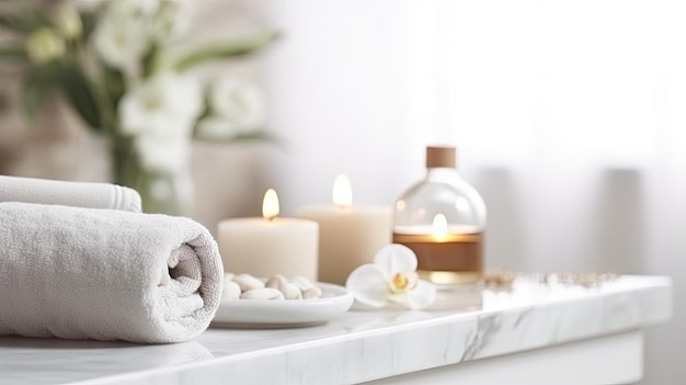 articles de soins de beauté pour les procédures de spa sur table en bois blanc