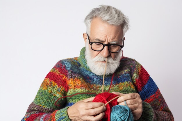 Un artisan âgé sur un fond blanc