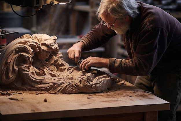 Artisan créant une pièce de bois