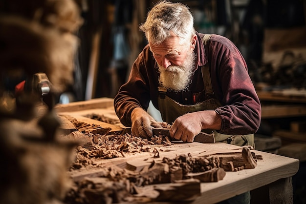 Artisan créant une pièce de bois