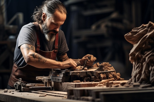 Artisan créant une pièce de bois