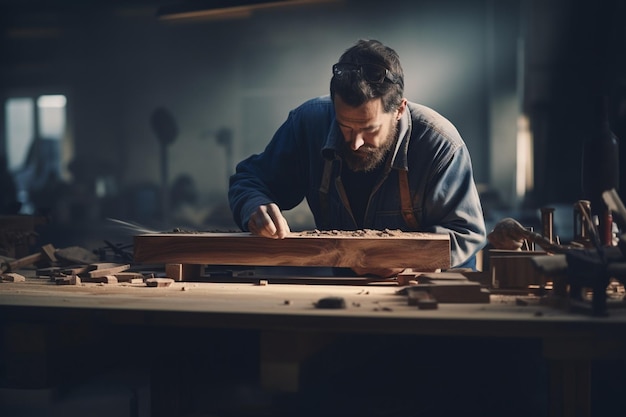 Artisan fabriquant un meuble en bois fabriqué à la main