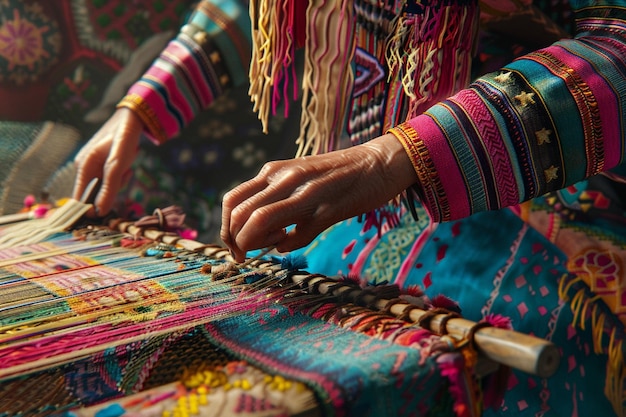 Artisan indigène tissant un motif traditionnel