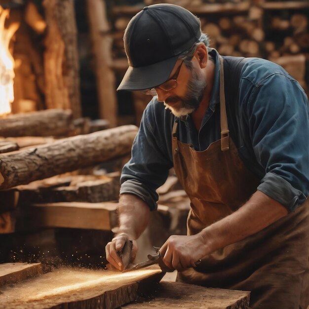 Artisan de taille moyenne faisant de la découpe du bois