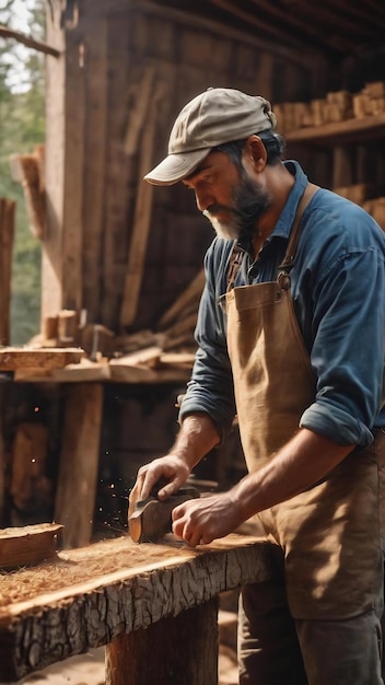 Artisan de taille moyenne faisant de la découpe du bois