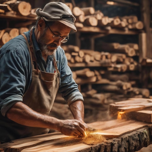 Artisan de taille moyenne faisant de la découpe du bois