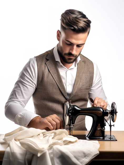 Photo artisan tailleur masculin dans l'atelier généré par l'ia