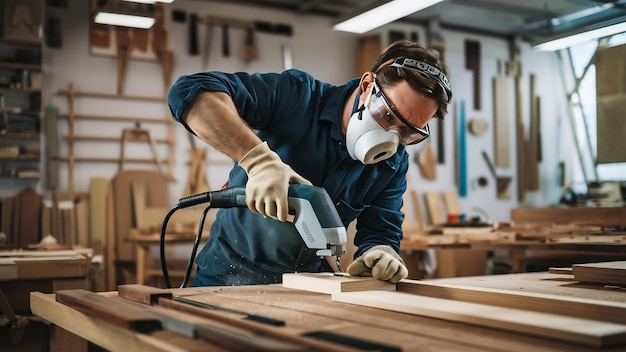 Artisan travaillant avec des outils électriques dans un atelier