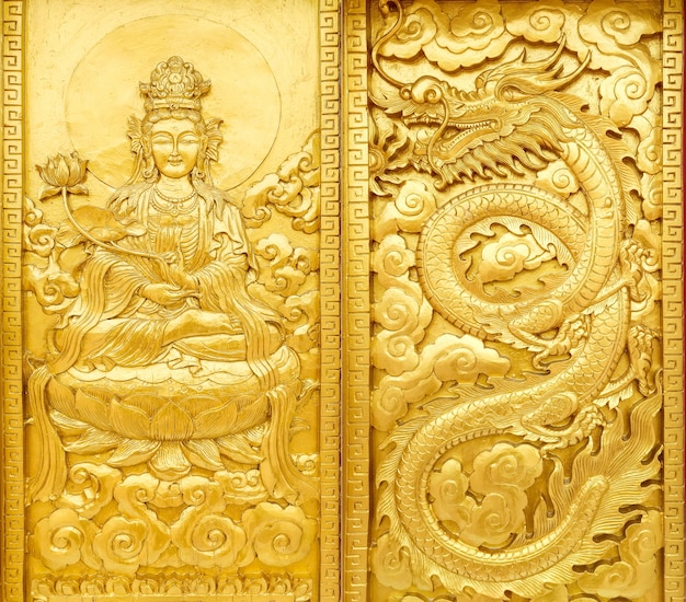 artisanat d&#39;or Guan Yin et dragon