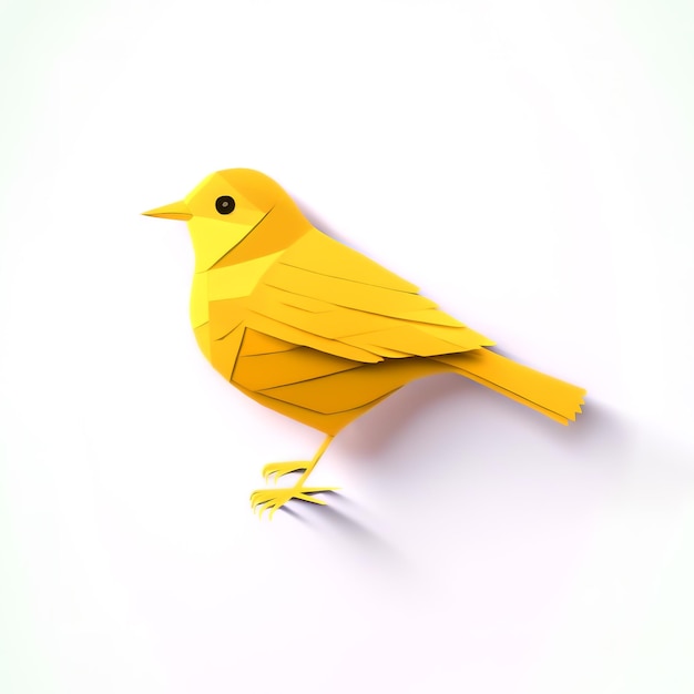 Artisanat en papier oiseau jaune Origami oiseau sur fond blanc Papier d'art numérique oiseau jaune Élément de conception