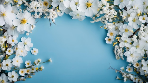 Artisanat Le printemps fait la frontière sur la base bleue Le printemps blanc fait la frontière Ressource créative générée par l'IA