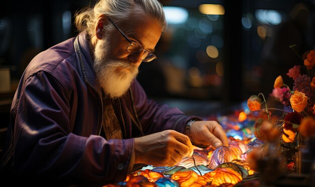 Un artiste crée une œuvre d'art à table