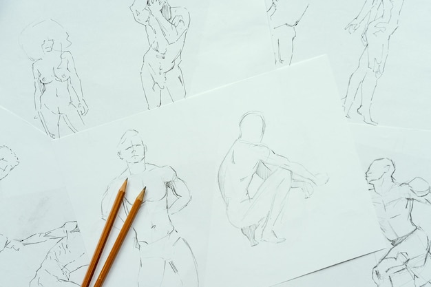 Artiste dessin figure croquis au crayon fond de l'oeuvre