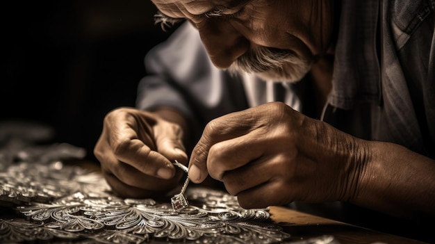 Artiste mexicain en filigrane d’argent fabriquant des bijoux complexes
