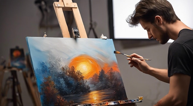 Artiste à l'œuvre Artiste à la peinture Un artiste à l'oeuvre dans un studio