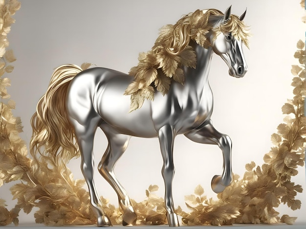 Artiste peinture cheval 3d blanc doré