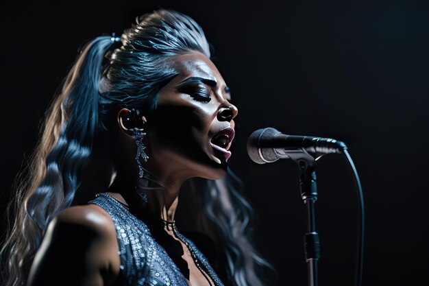 Photo un artiste pop se produit sur scène avec un microphone.