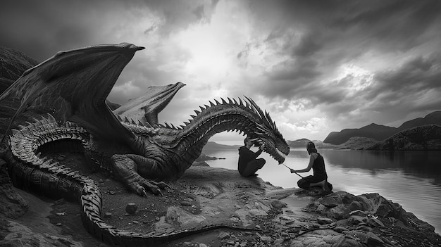 Un artiste professionnel peint une créature mythique