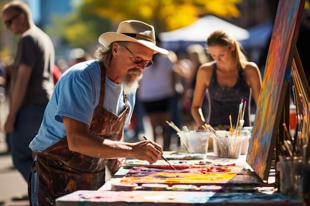 Artistes peignant à la foire de rue