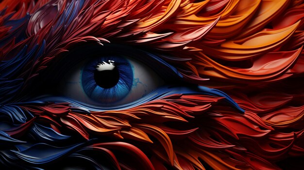 Artistique acrylique en bleu et rouge avec un fond noir abstrait