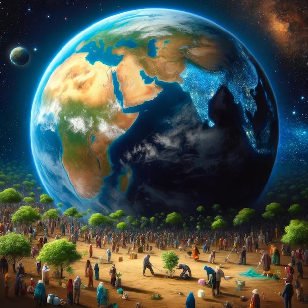 Artwork de la journée de la planète Terre verte Illustration de vie durable